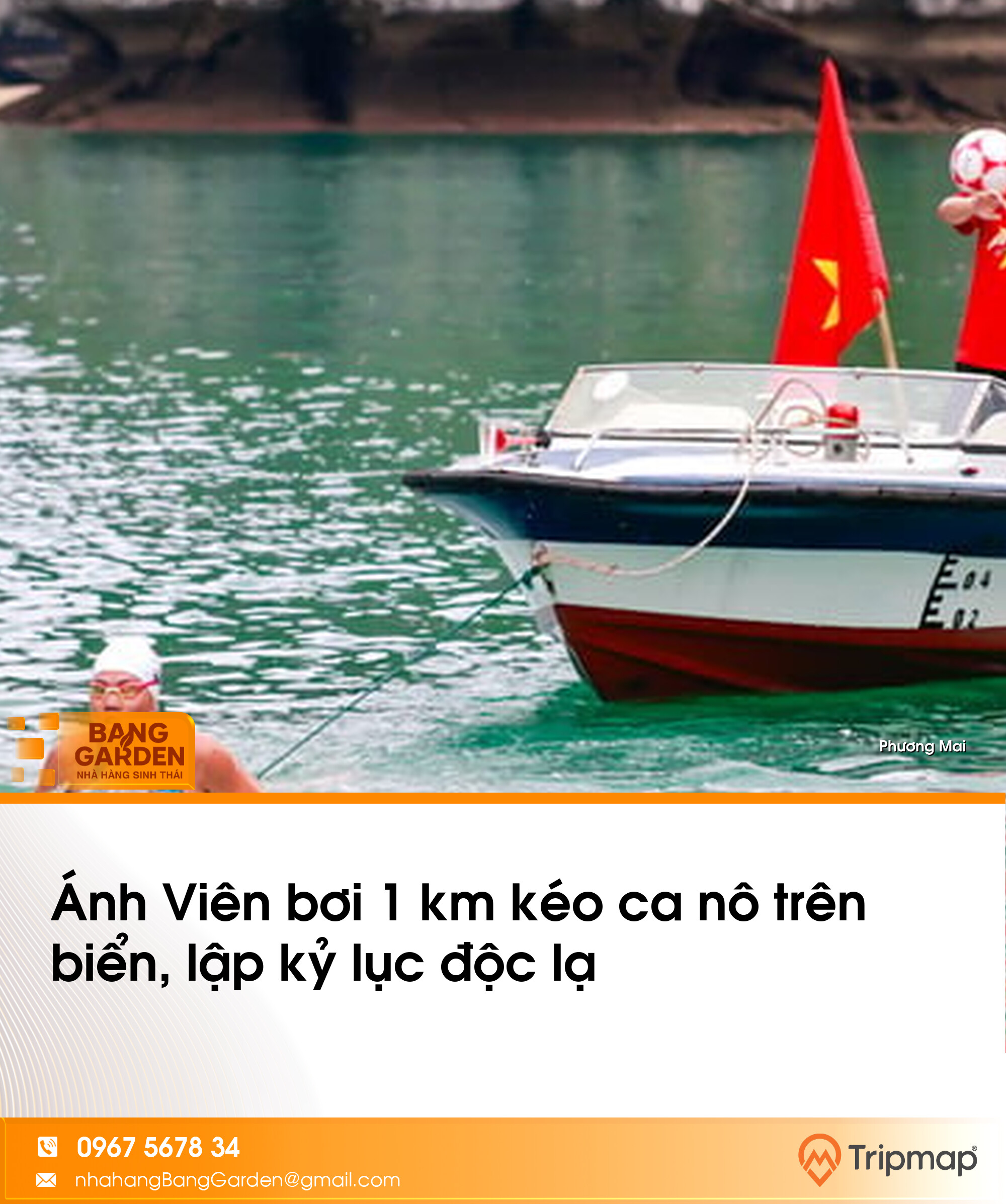 Ánh Viên bơi 1 km kéo ca nô trên biển, lập kỷ lục độc lạ