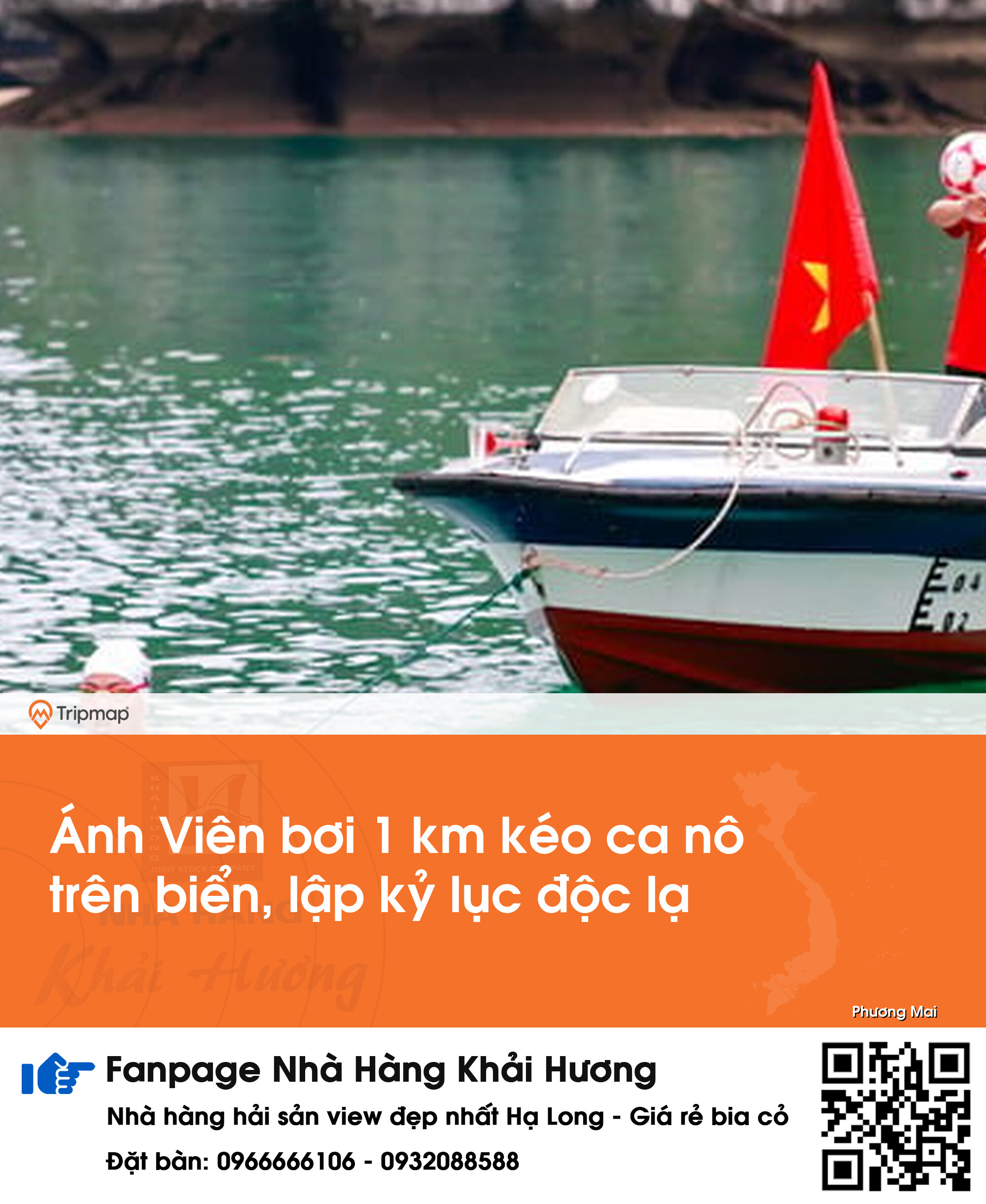 Ánh Viên bơi 1 km kéo ca nô trên biển, lập kỷ lục độc lạ
